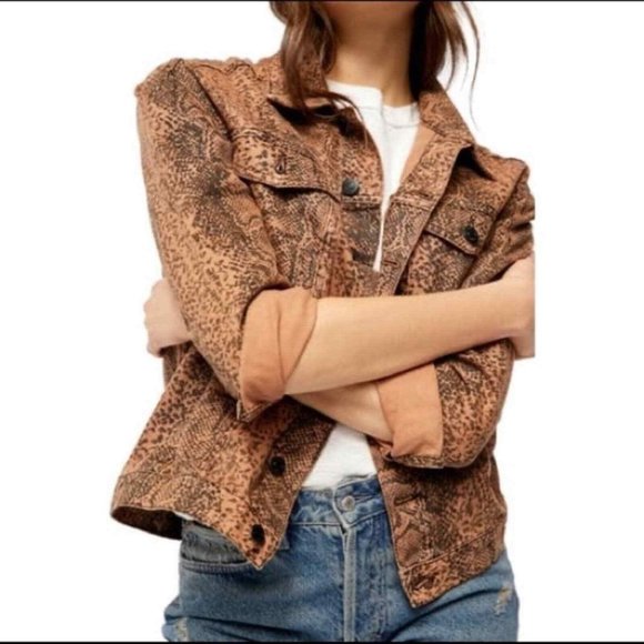 Free People Jackets & Blazers - Free People Snake Print Trucker Jacket Large